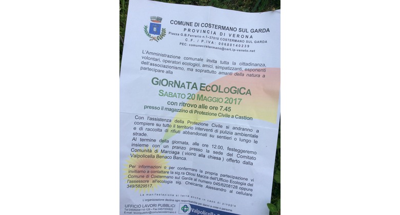 20 maggio, GARBA partecipa alla giornata ecologica di Costermano sul Garda.